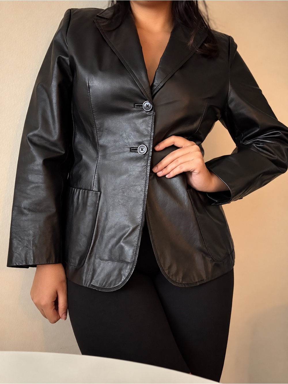 Lord & Taylor Black Faux Leather Blazer Jacket